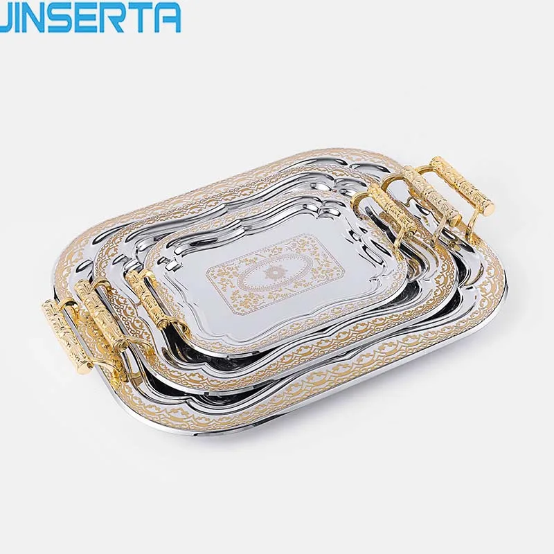 

JINSERTA Metal Storage Tray Jewelry Display Plate Retro Dessert Fruit Cake Plate for Home Party Decor Hotel Cafe Serving Tray