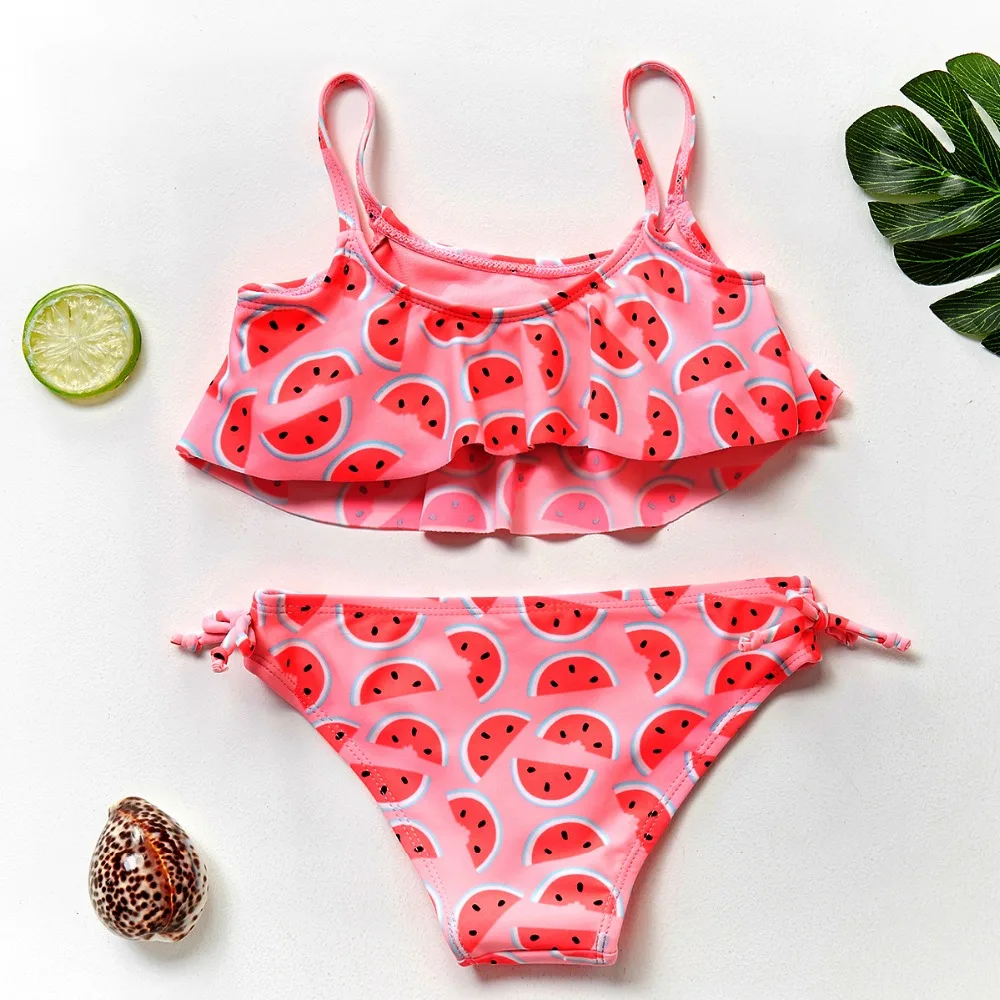 2~12Year Girls Swimsuit Kids Swimwear Cute print Kids Bikini Sets Ruffle style Children swimwear Kids Beach wear-ST193MIX