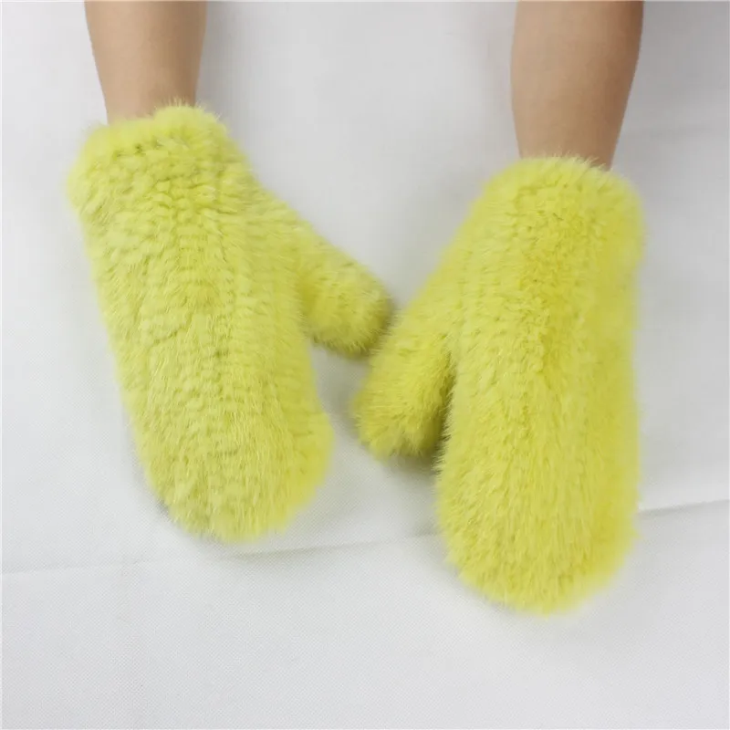 

LIYAFUR Women's Real Genuine Knitted Mink Fur Winter Gloves Elastic Net Mittens Black Red Yellow Green Blue Colors
