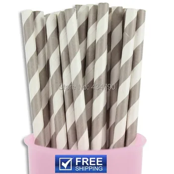 

200pcs Gray Striped Paper Straws Wholesale,Grey Personalized Mason Jar Straw Kids Birthday Party,Cake Pop Sticks Made in USA