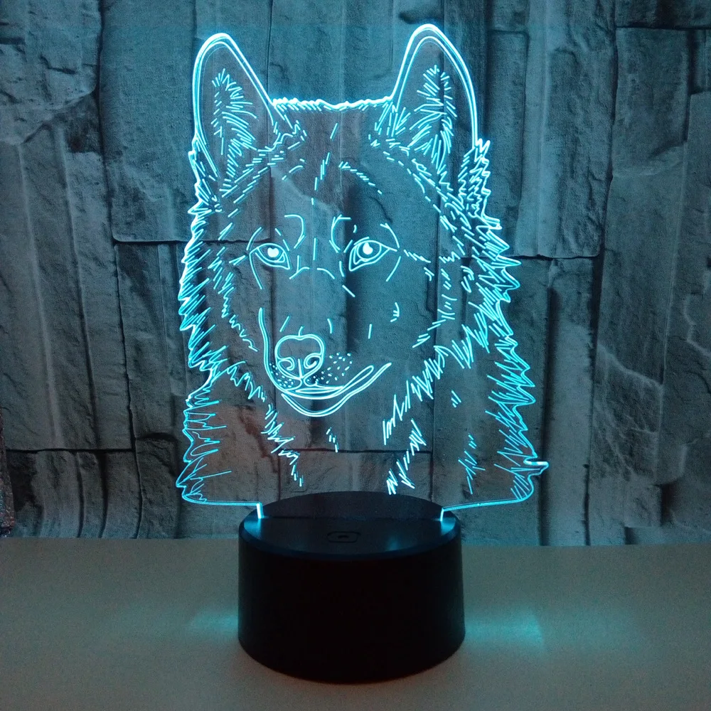 Новинка 3d лампа Wolf с цветным сенсорным дистанционным управлением настольная в