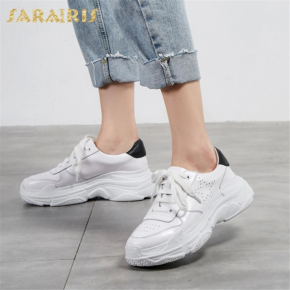 

SARAIRIS NEW Genuine Leather Cow Leather Lace Up Women Shoes Woman Platform Casual Sneaker Vulcanize Shoes Women