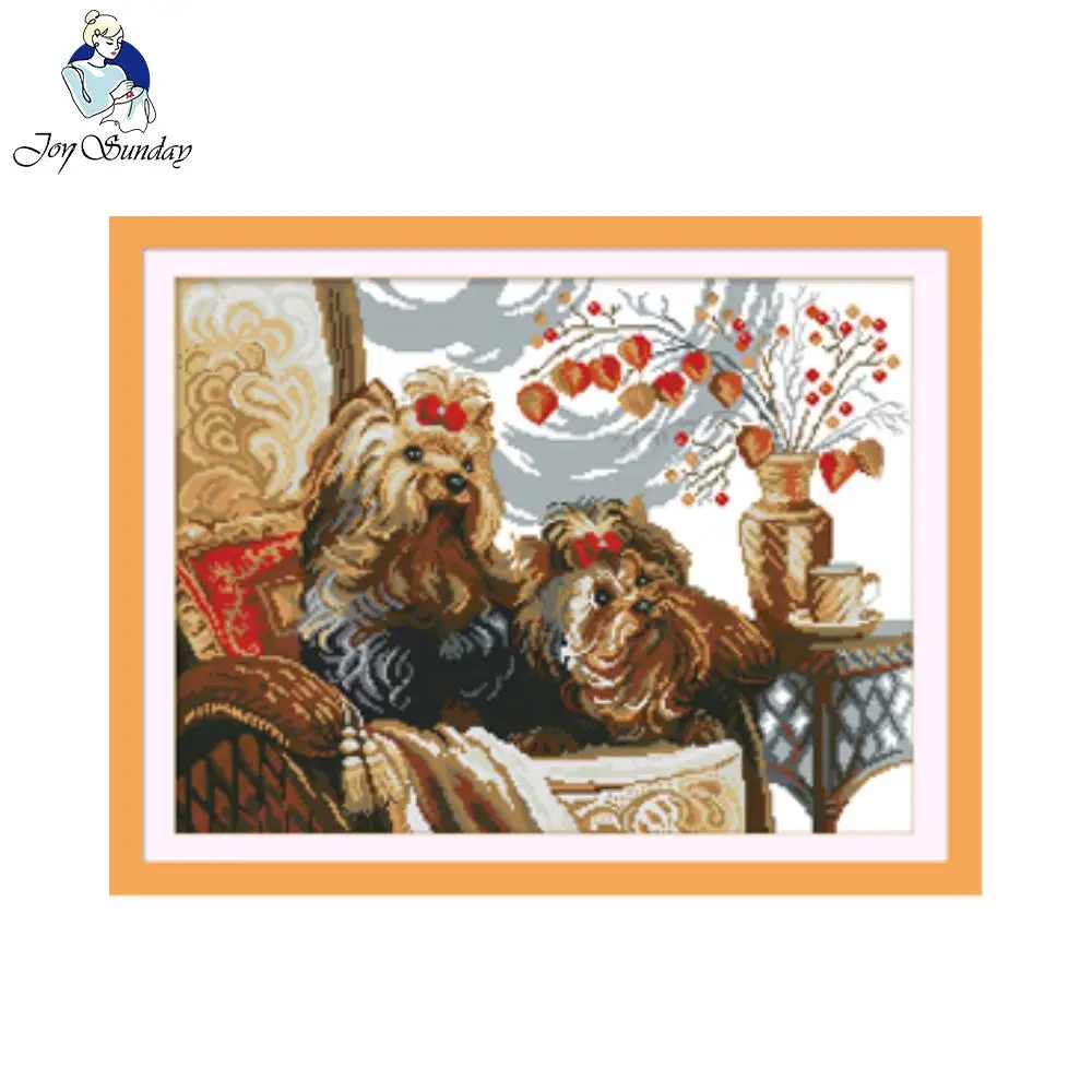 

Joy Sunday Two Dogs (2) Pattern Counted Cross Stitch 11CT 14CT DIY Cross Stitch Kits For Embroidery Wall Decor Needlework D430