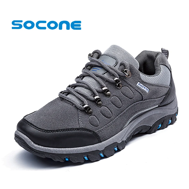 

SOCONE New 2018 Hiking Shoes Cheap Men Outdoor Sneakers Suede Lace Up Camping Shoes Slip Resistance Men Trekking Sport Sapatos