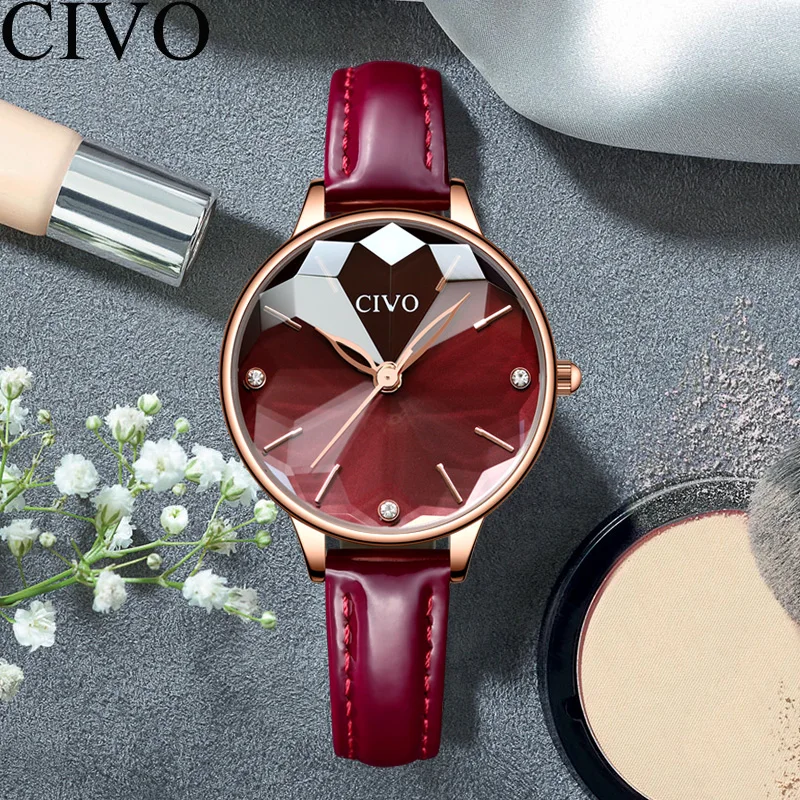 CIVO роскошные женские часы кварцевые часы водонепроницаемые из натуральной кожи браслет со стразами женское платье наручные часы