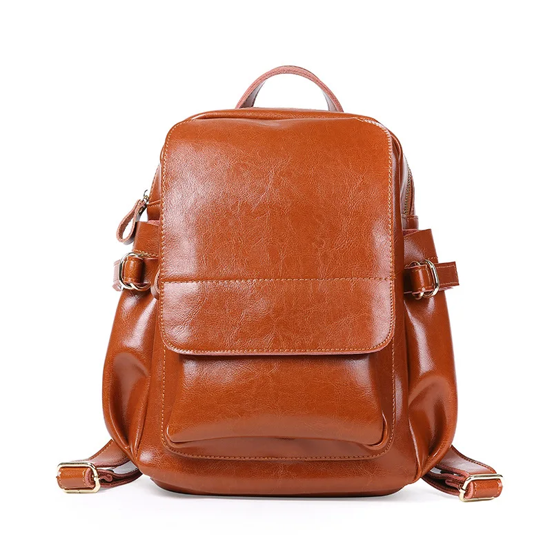 

Genuine Leather Women Backpacks Vintage Cowhide American Solid Pattern Woman Bags Daily Pack Preppy Style Quality School Girlbag