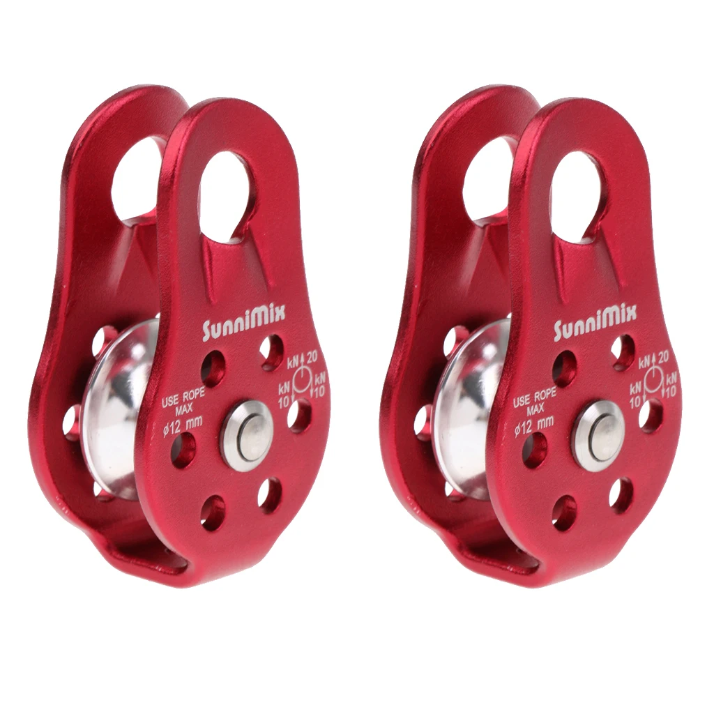 2 Pieces Outdoor 20KN Aluminum Alloy Rock Climbing Pulley Ball Bearings Tree Arborist Rigging Rescue Mountaineering Safety Gear