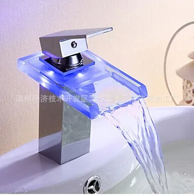 Best Price Single factory direct supply led light basin faucet waterfall faucet copper plating