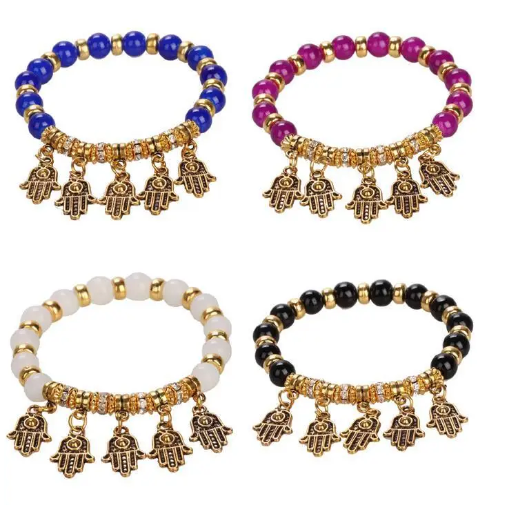 

Hamsa Handmade Bead Bracelet Stretch Small Pendant Lucky Evil Eye Fatima Hand Pendant Elastic Band Men/Women Jewelery