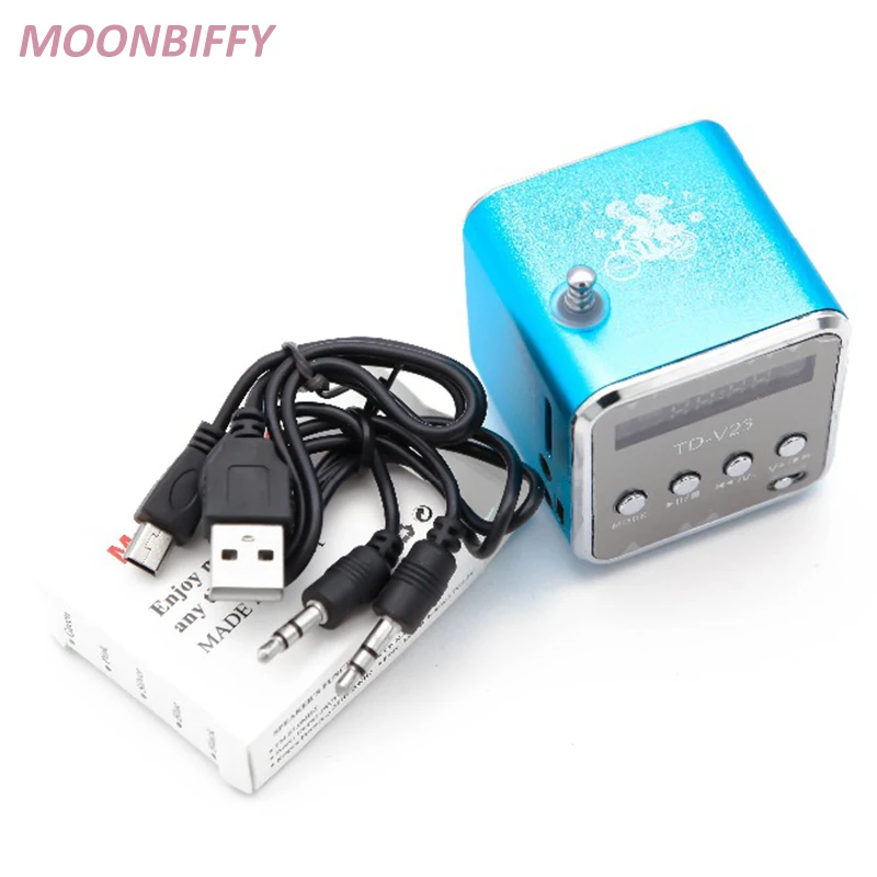 MOONBIFFY TD-V26 Aluminum Mini Portable FM Radio with Speaker LED Digital Support SD/TF Card U Disk for PC/MP3/4/Mobile/Tablets