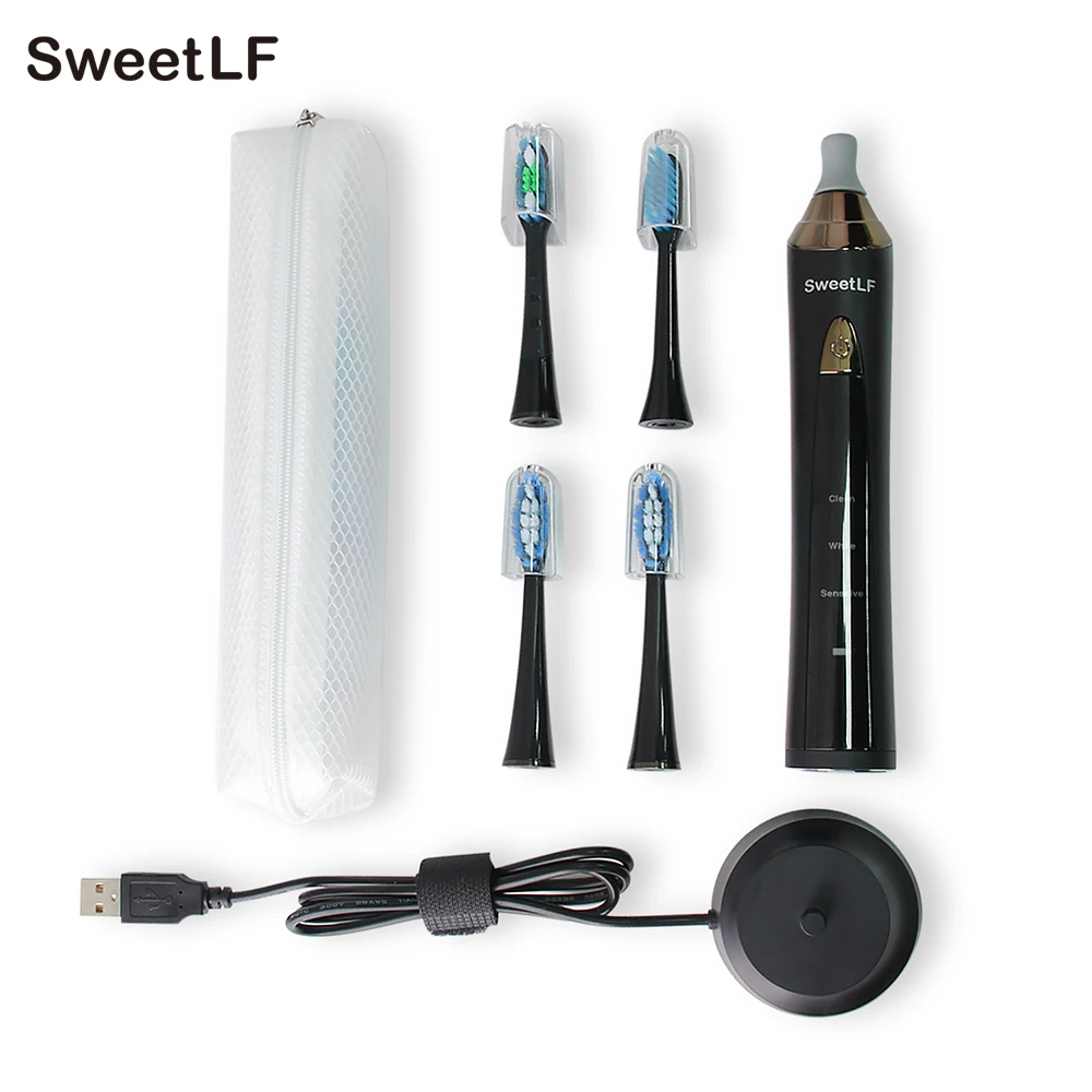 Rechargeable Electric Toothbrush Black Rotating USB Charge Battery Operated Sonic Type Waterproof Teethbrush 4pcs Brush Heads Rechargeable Electric Toothbrush Black Rotating USB Charge Battery Operated Sonic Type Waterproof Teethbrush 4pcs Brush Heads
