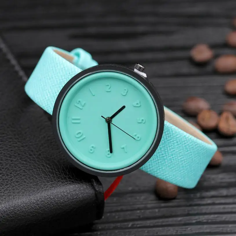 Карамельный цвет, унисекс, простой номер, часы для женщин, японская мода, роскошные часы, кварцевые, холст, ремень, наручные часы, подарок для девочек, новинка, B50 - Цвет: Mint Green