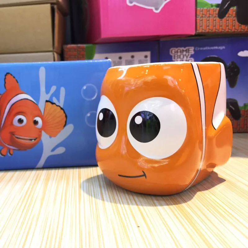 Anemonefish hand painted ceramic mugs Cute cartoon big eye fish coffee