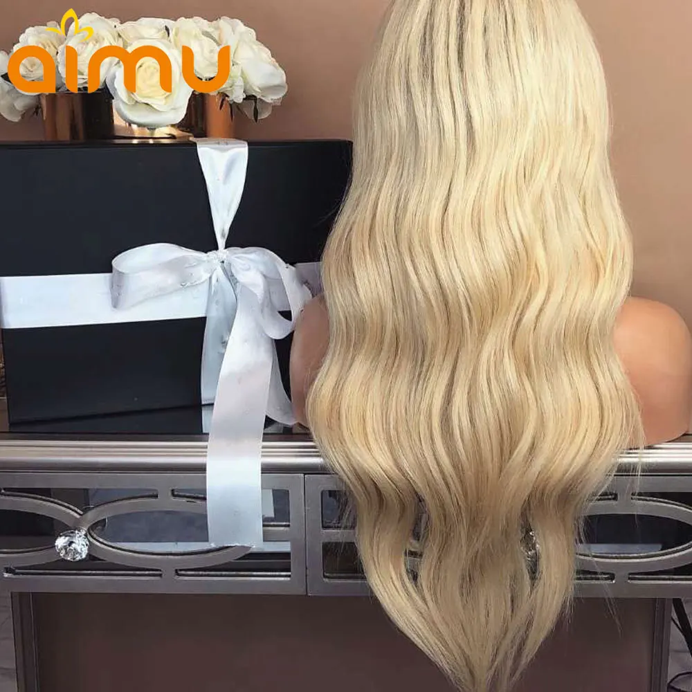 130% темные корни Омбре пепельный блонд 613 цветные кружевные передние человеческие волосы парики предварительно выщипанные Детские волосы Aimu 150% бразильские волнистые волосы Remy