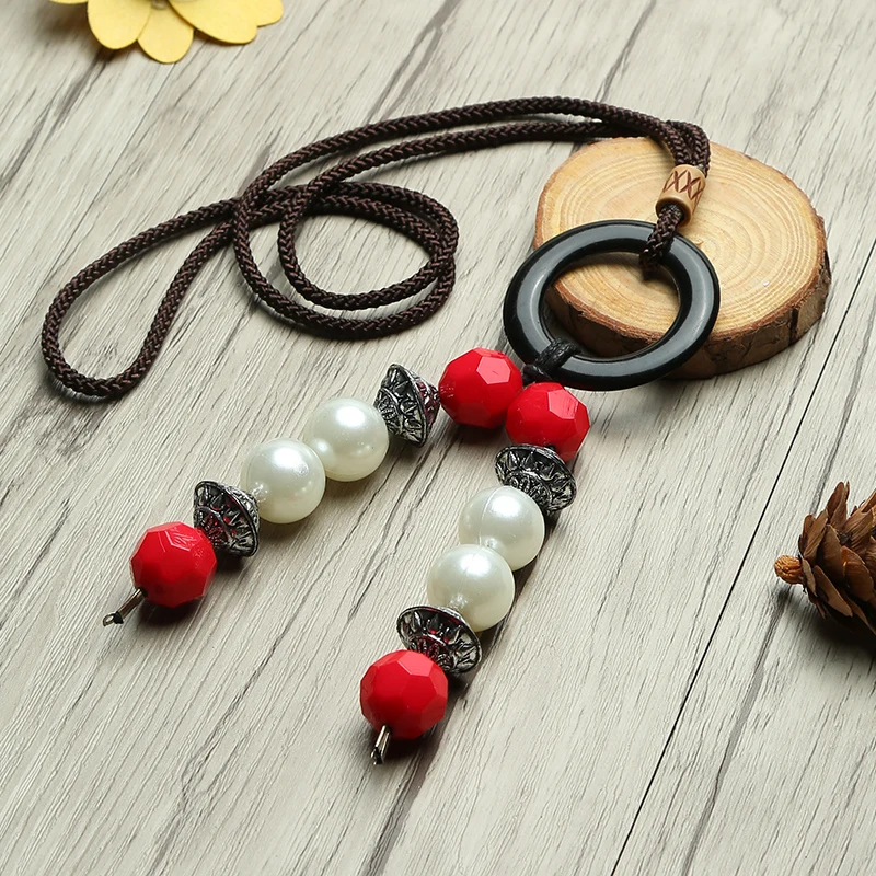 

Vintage Women Pendant Necklace Circle Beads Long Sweater Chain Literary Sen Department Ethnic Necklaces Pendants Jewelry