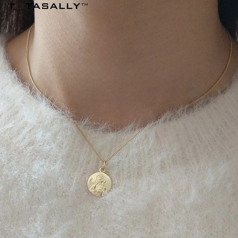

TOTASALLY Gold Color Blessed Virgin Mary pendant 100% Real s925 Sterling Silver Fashion choker Pendant necklace For Women
