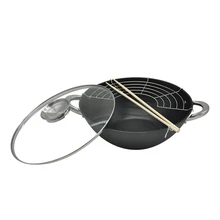 Антипригарный чугунный вок с плотно прилегающей стеклянной крышкой