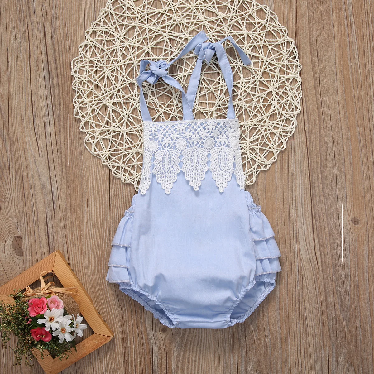 2017 Floral Newborn Baby Girl Summer Romper Lace Ruffles Skirted