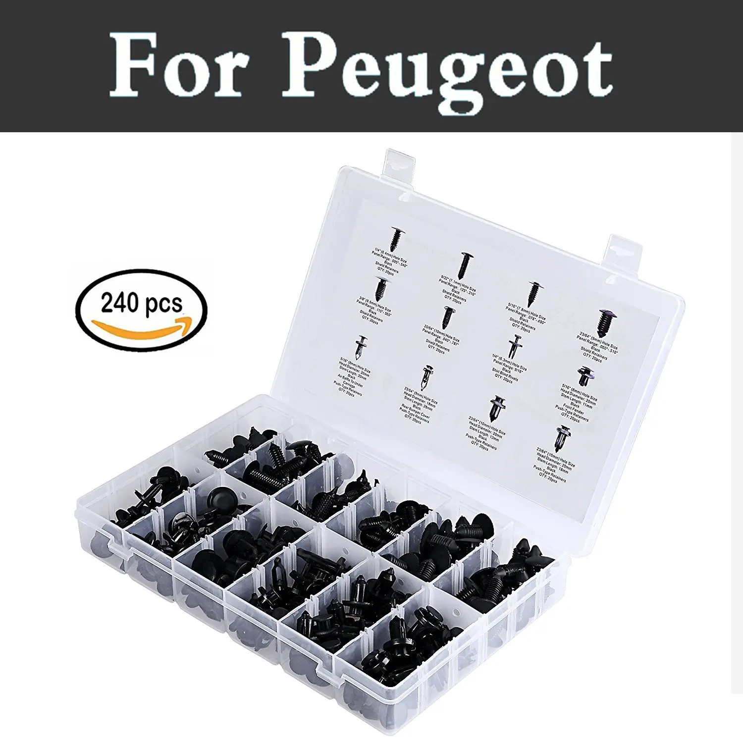 

240x Push Retainer Kit,Great Assortment Of Push Type Plastic Storage Case For Peugeot 308 Gti 4007 4008 407 408 508 607 Ion Rcz