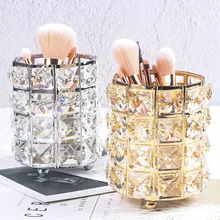 Europa Metal maquillaje cepillo de almacenamiento tubo cejas lápiz organizador de maquillaje cuenta cristal caja de almacenamiento de joyas