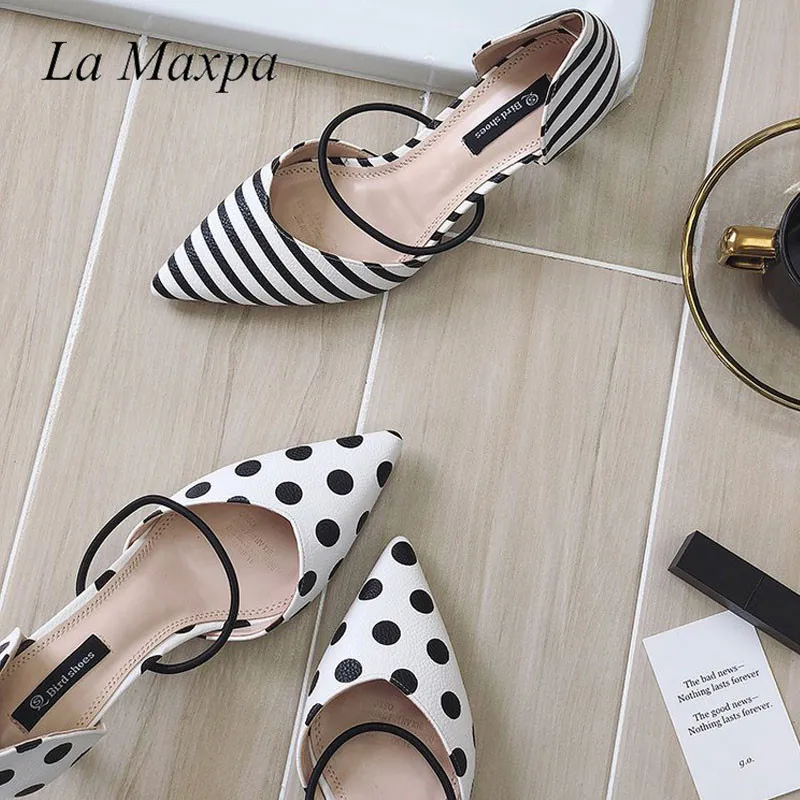 En Ligne La MaxPa D été Polka Dot Femmes Sandales Bout Pointu Femmes Bande 6 cm Mince Talon Dames Pantoufles Confortable Glissement Sur chaussures Pompes