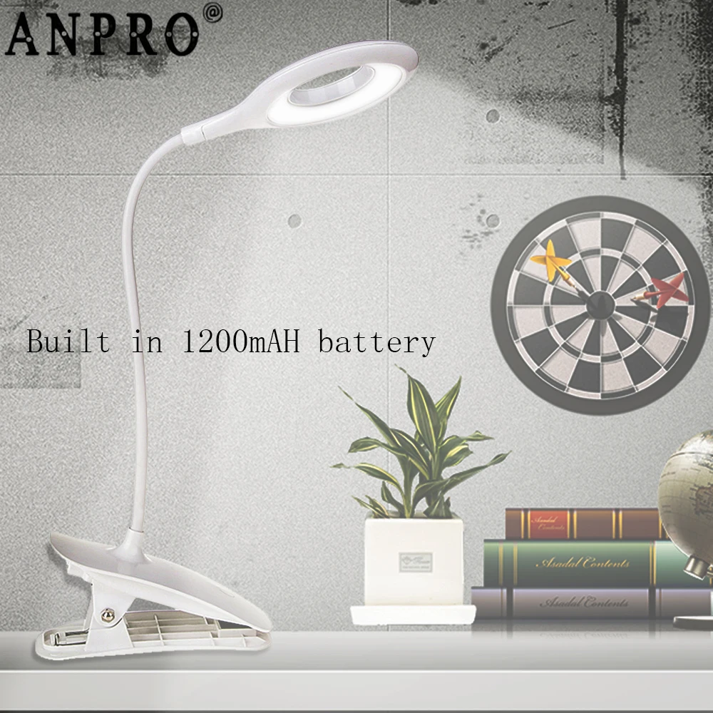 

Anpro LED Table Lamp Touch On/off Switch 3 Mode USB Charged With Flexible Clip Eye Protection Reading Light Desk Lamp