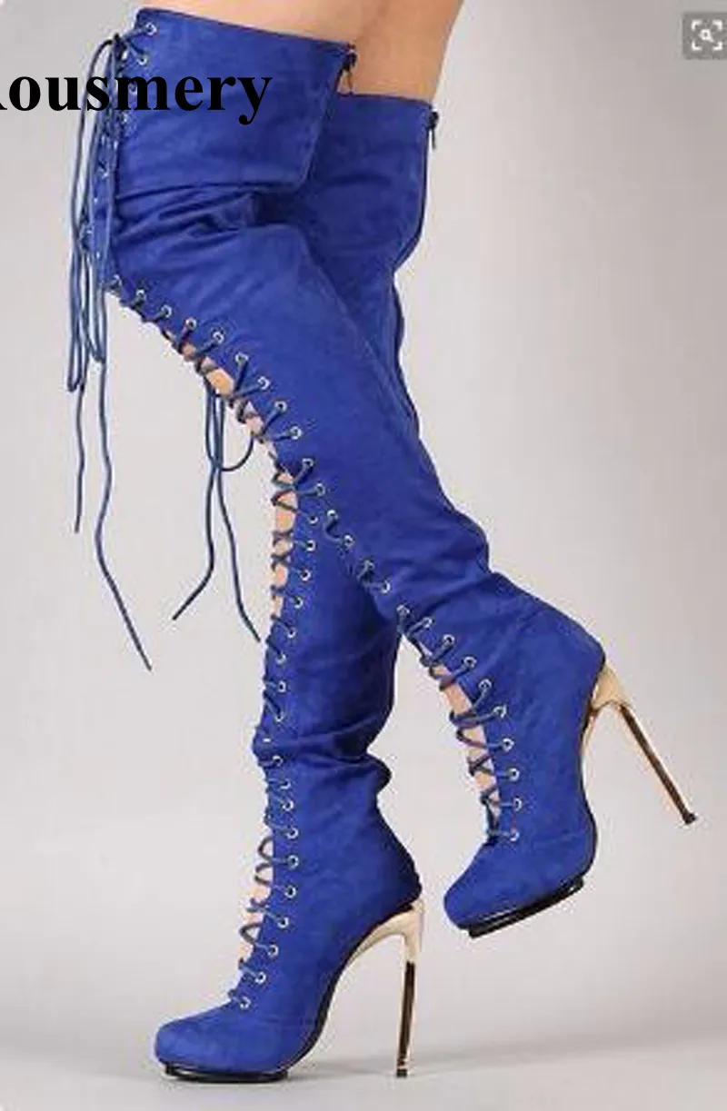Rond En Stiletto up Picture Bottes Gladiateurs circuit Bout as Coupe Haut Cours Vente Femmes Picture Longues Chaude Cuir Genou As De Talon Suédé Lace SCtq8xIn6