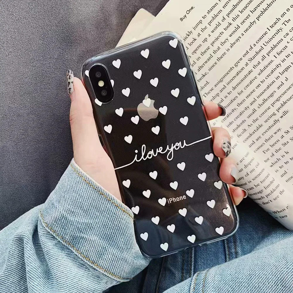 KIPX1078W_1_JONSNOW Clear Case For iPhone 6 6S 7 8 Plus XS XR XS Max Black White Heart Pattern Soft Silicone Protect Back Cover Capa Fundas