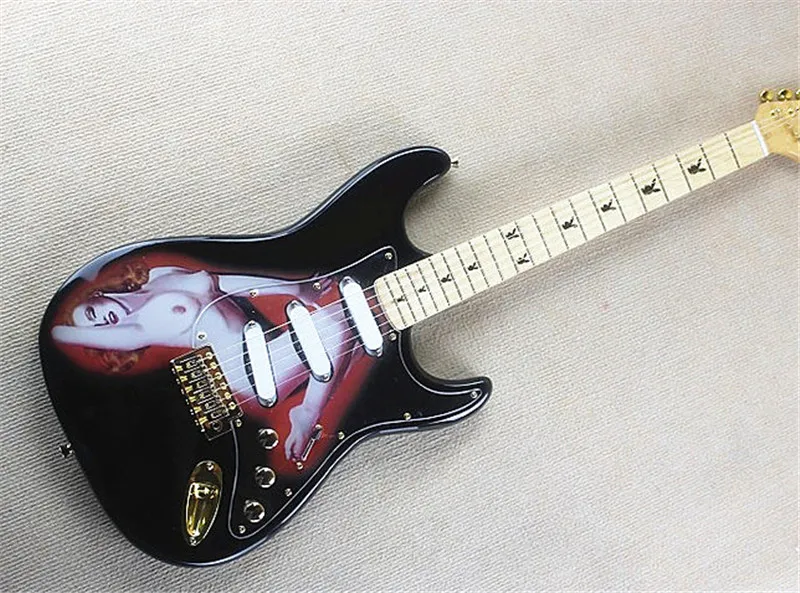 

Factory Custom Black Playboy Electric Guitar with White Pickguard,Golden Hardwares,3S Pickups,offer customized