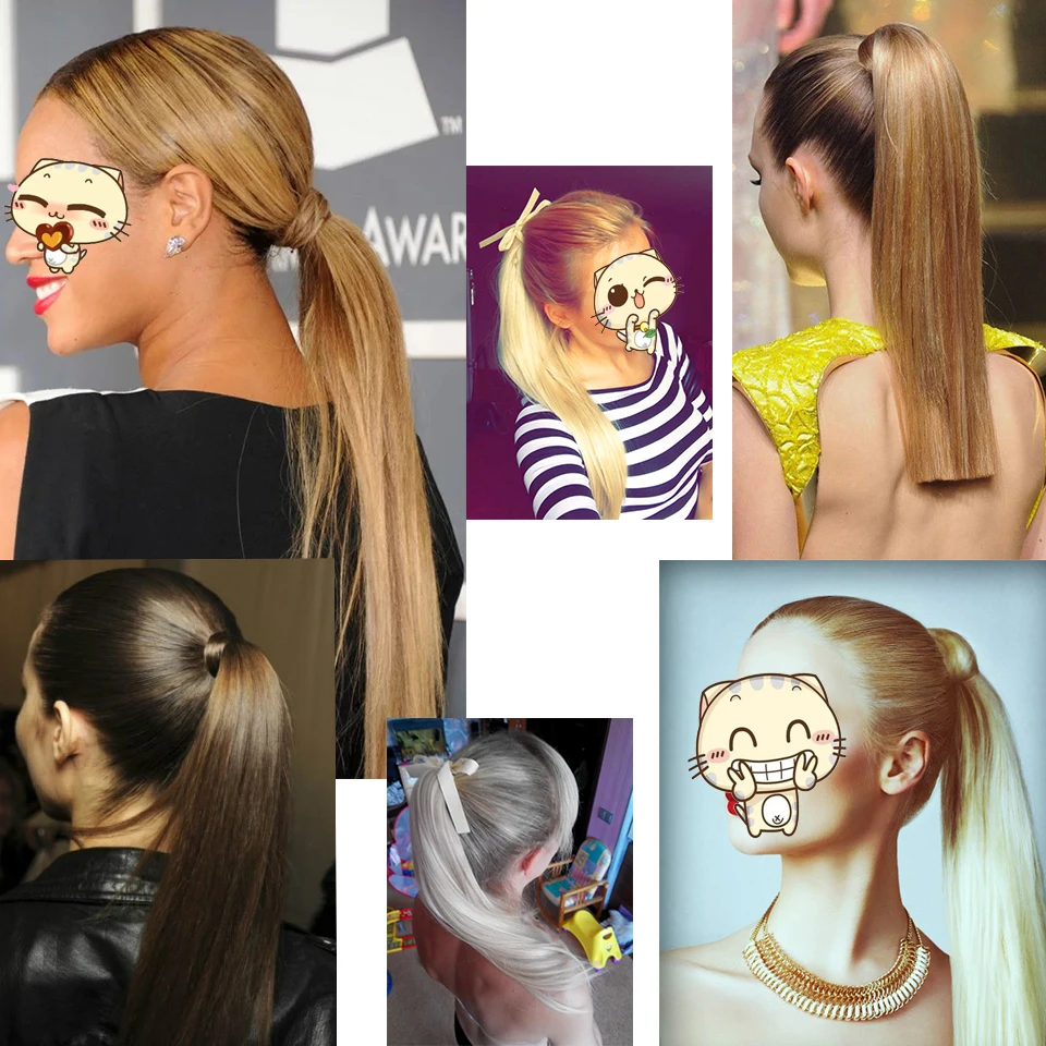 60cm Long Straight Clip In Hair Tail False Hair Ponytail Hairpiece With Hairpins Synthetic Hair Pony Tail Hair Extensions