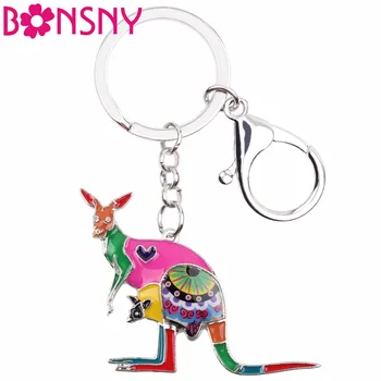 

Bonsny Enamel Floral Australia Kangaroos Key Chain Keychains Ring Fashion Animal Jewelry For Women Girls Gift Bag Car Charms New