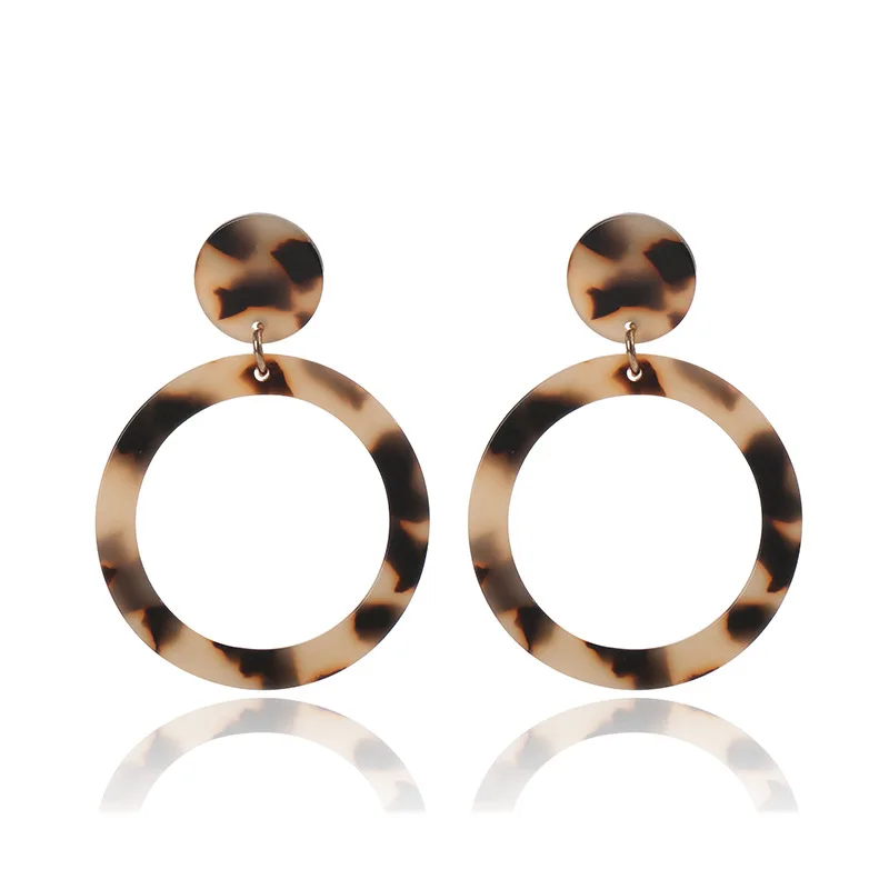 

Bohemian simple earrings acrylic ring earrings round hollow leopard resin earrings retro acetate plate earrings female