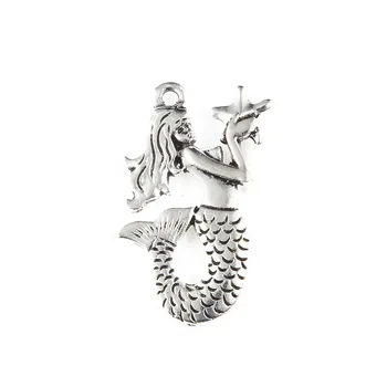 

30pcs 23x31mm New Silver Plated Alloy Mermaid Pendant Charms For Making Jewelry Handmade DIY Accessories