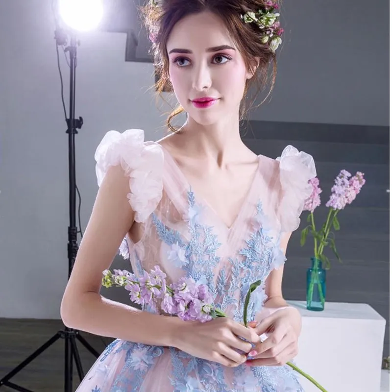 Ruthshen 2018 платье для Quinceanera с V образным вырезом легкое бальное аппликацией