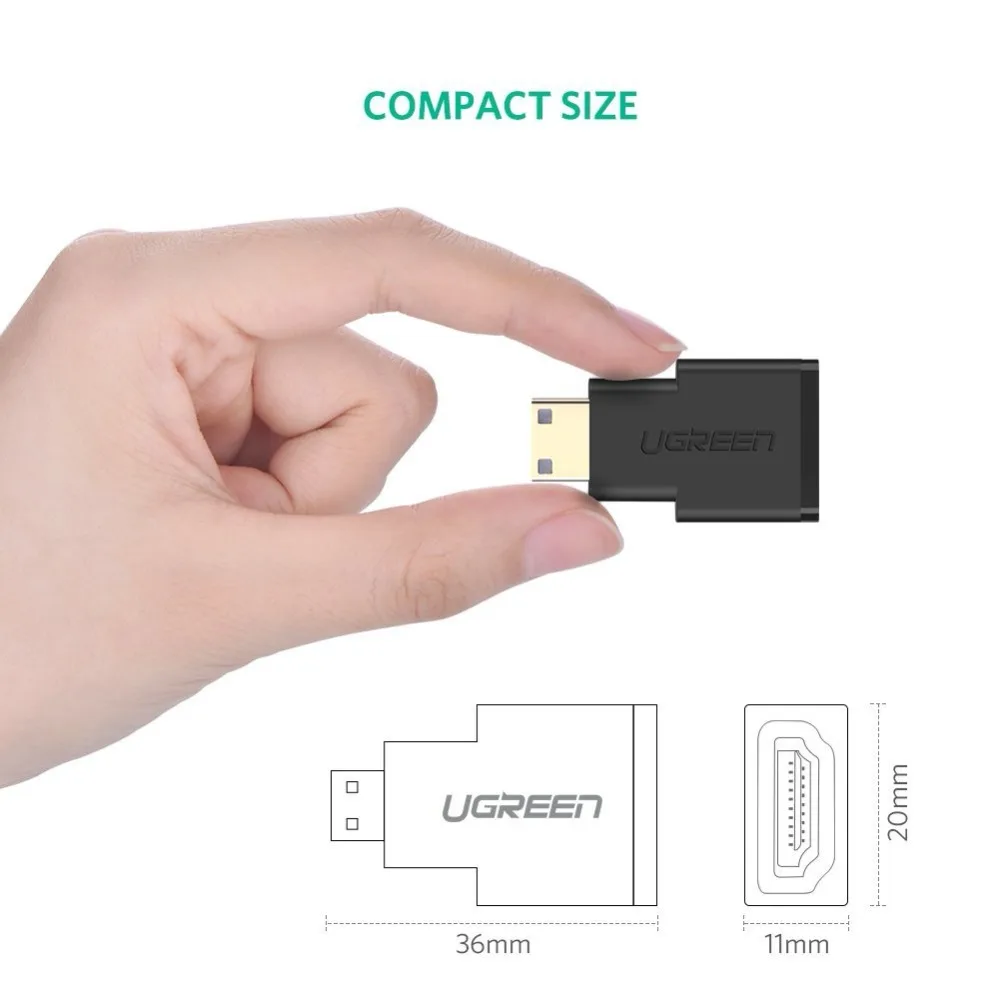 Ugreen Mini HDMI Мужской к HDMI Женский адаптер позолоченный HDMI Разъем для смартфонов видеокамеры планшеты, камеры черный цвет