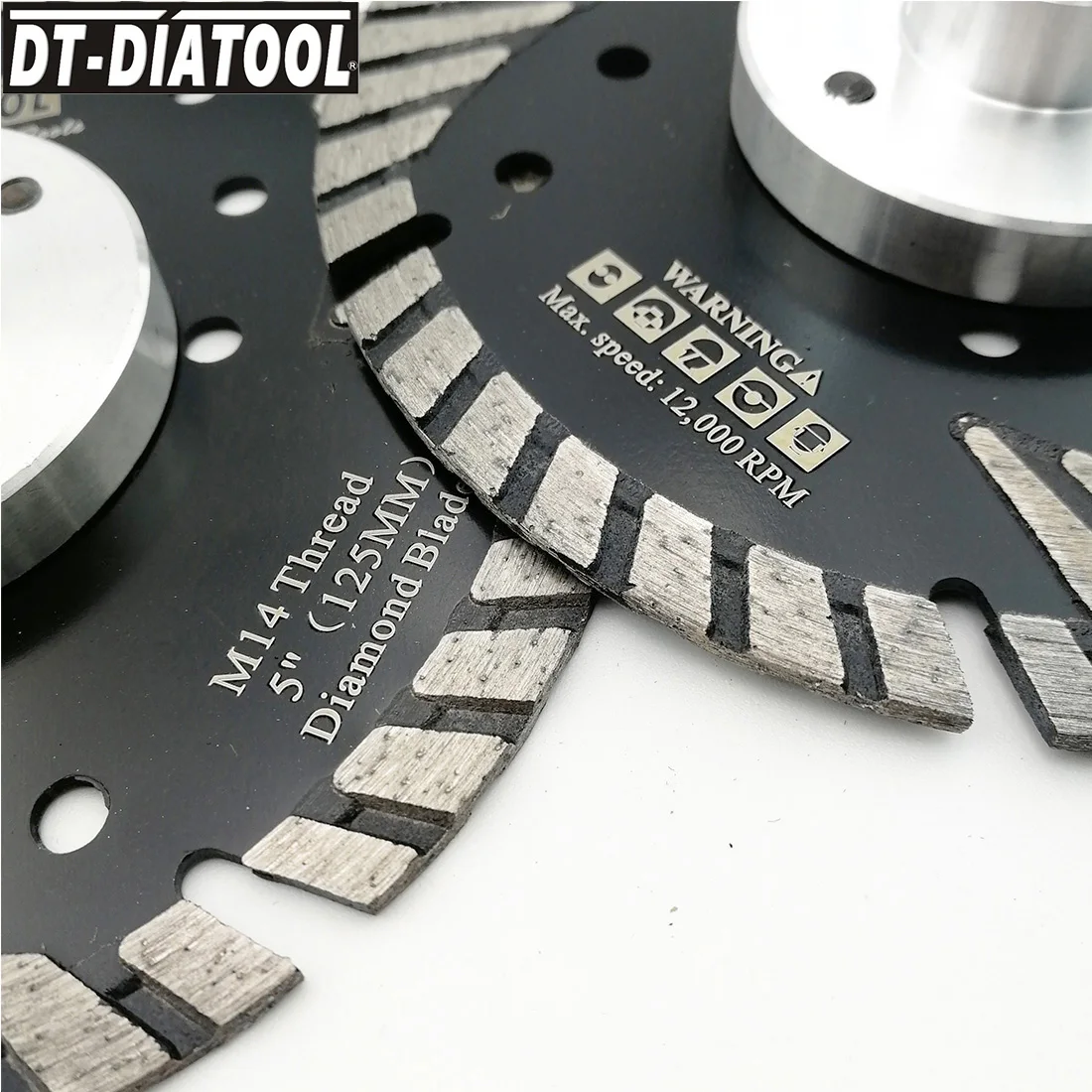 DT-DIATOOL 1pc 4.5" Diamond Cutting Disc with Slant Protection Teeth M14 thread for Stone Marble Brick Saw Blades Dia 4.5"/115mm