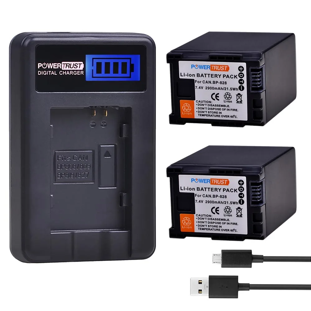 

2Pcs 2900mAh BP-828 BP 828 BP828 Battery + LCD USB Charger for Canon VIXIA GX10 HFS30 HF20 HG20 G30 G40 XA20 XA25 HFM300