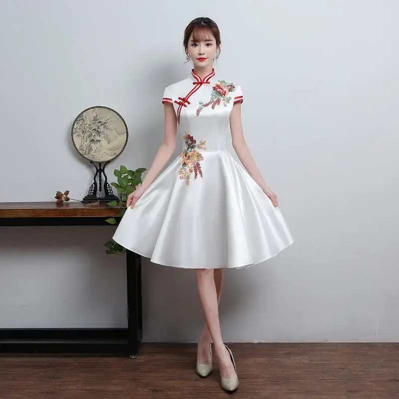 Белое свадебное платье Cheongsam в восточном стиле для женщин ...