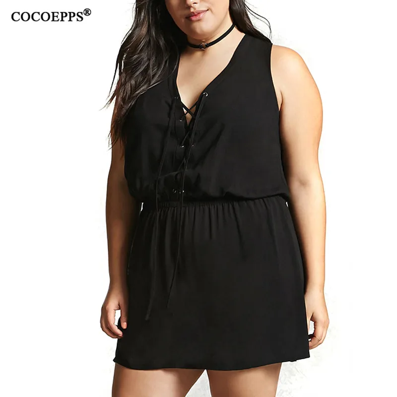 

Women Black jumpsuit 2019 Summer Style Rompers Jumpsuits Lace up Blue Plus Size 4XL 5XL 6XL Playsuits combinaison femme Clothing