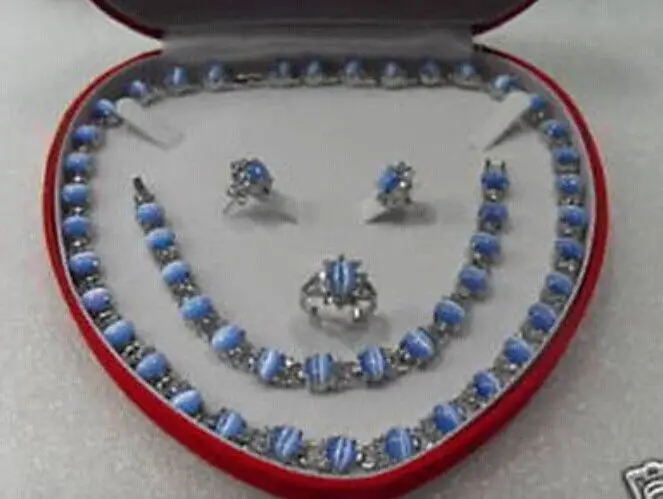 

Hot sale Free Shipping>>Genuine blue opal bracelet necklace ring earrings