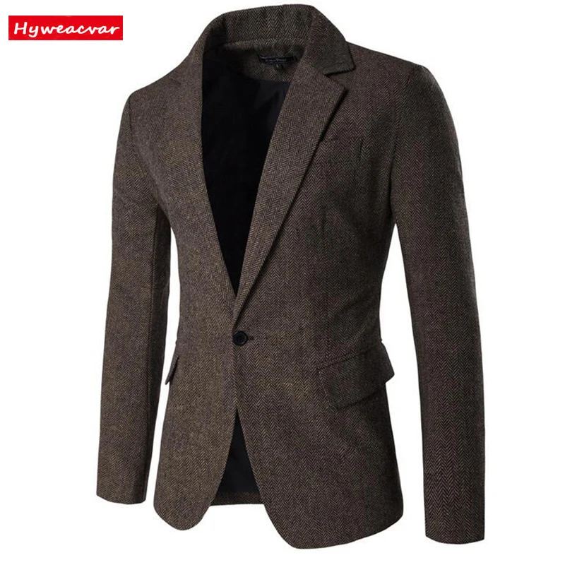 

Hyweacvar Men's One Button Herringbone Suits & Blazer Business Casual Slim Suit Spring Autumn Jackets