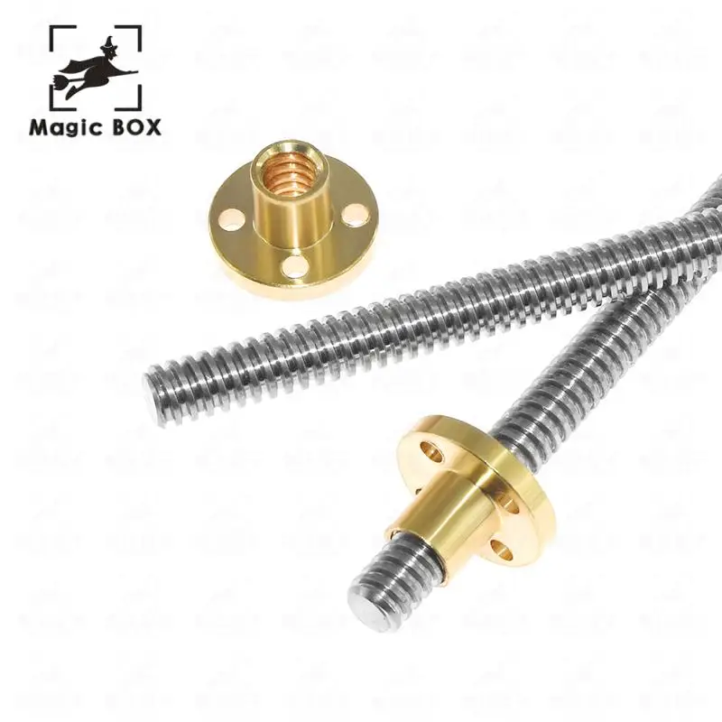 

T8*8 mm lead screw 3D Printer parts with Brass copper Nut trapezoidal lead screw Lead 2mm Length 200/250/300/350/375/400/450/500