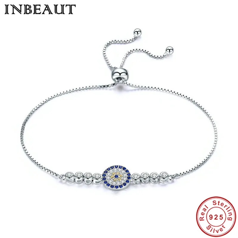 

INBEAUT New Popular 925 Sterling Silver Perfect Cut White&Blue Sparkling Round Cubic Zirconia Bracelet Female Jewelry Gift