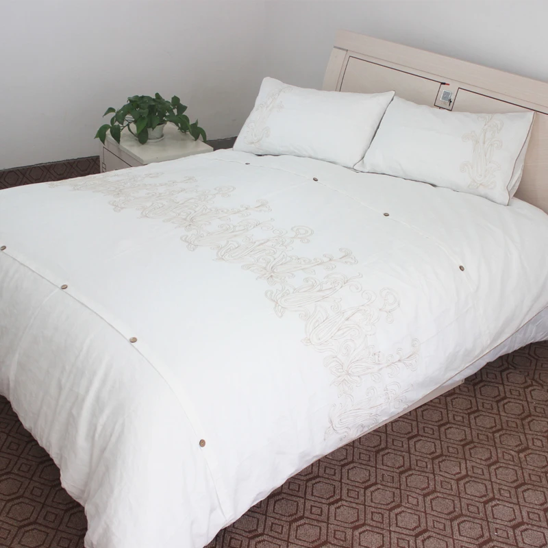 Pure Linen Sheet Set Soft White embroidered 3/4 pcs bedding sets100