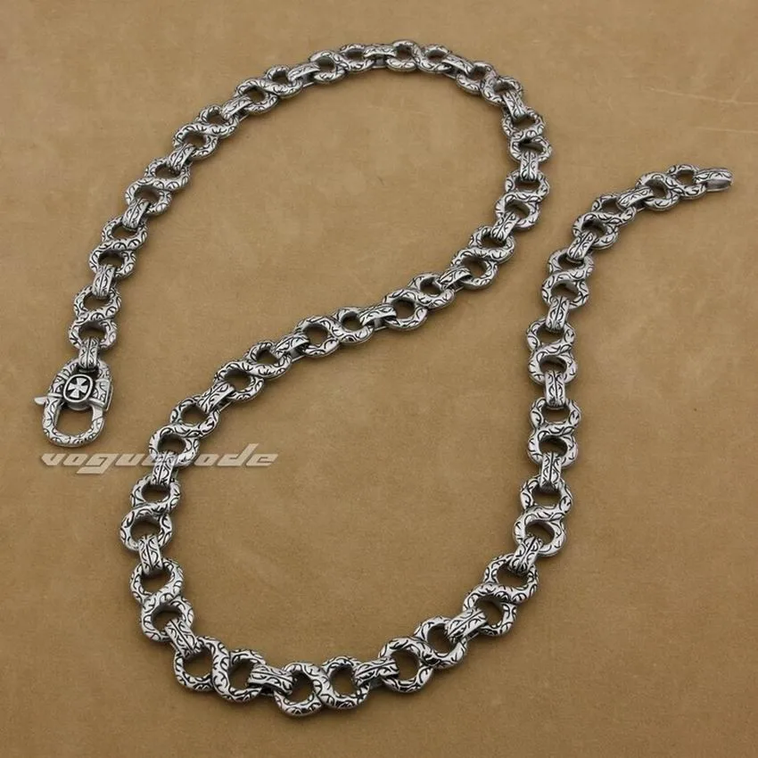 LINSION 1"~ 36" 316L нержавеющая сталь мужская Байкерская рокер панк ожерелье цепь 4B006N