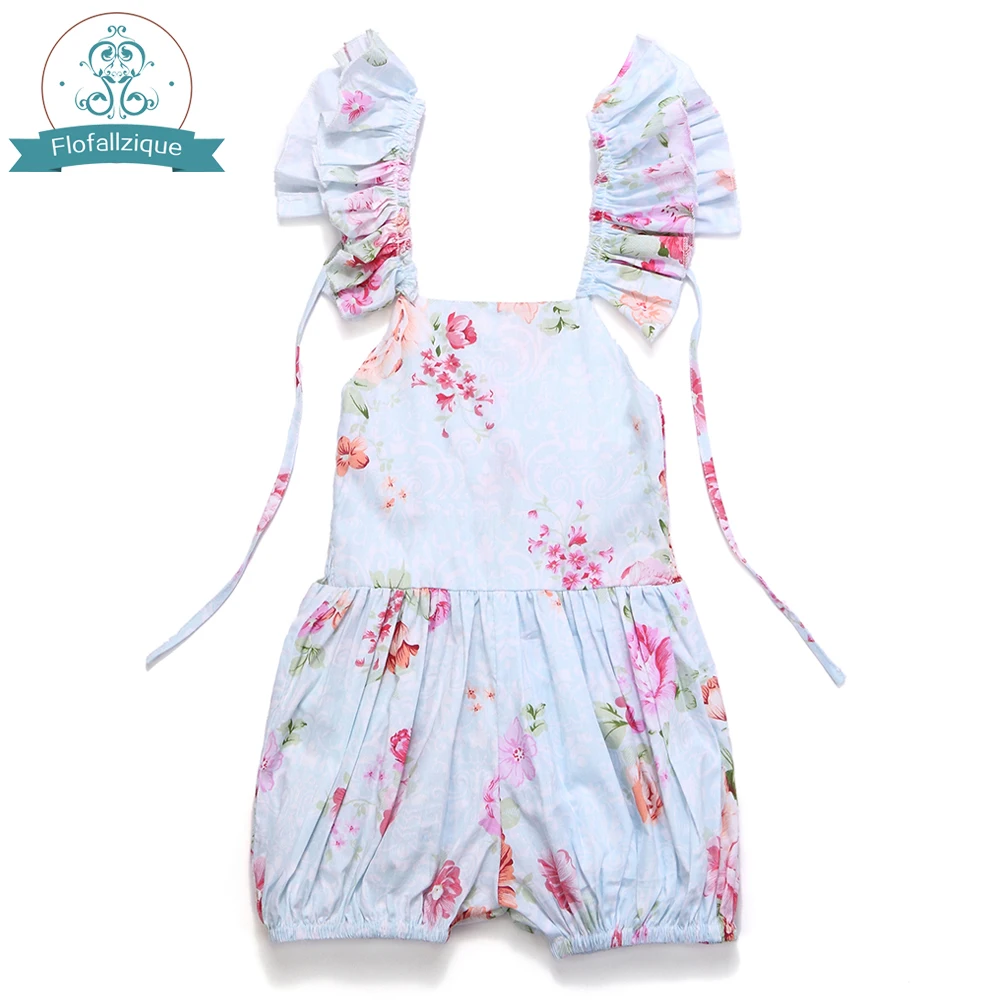 

2018 Fashion Ruffles Vintage Floral Print Baby Girl Jumpsuit Casual Toddler Girls Overalls Romper Children Clothing 1-8Yrs