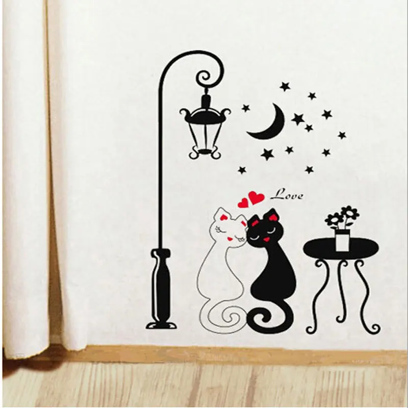 PVC Mode pecinta Kucing Kartun Bedroom anak room Wall Stiker Decals