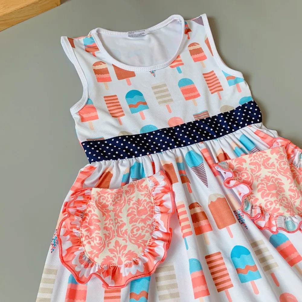 New style Summer white popsicle ruffle trim Baby Girls Dress new year costume
