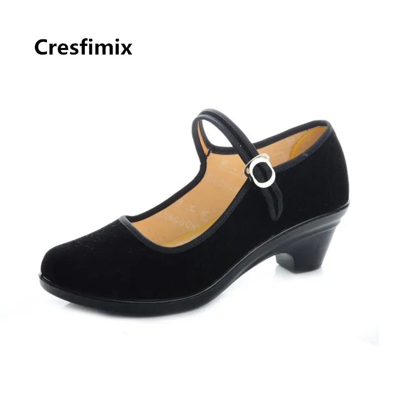 Женские туфли на плоской подошве Cresfimix черные тканевые для танцев уличные в стиле