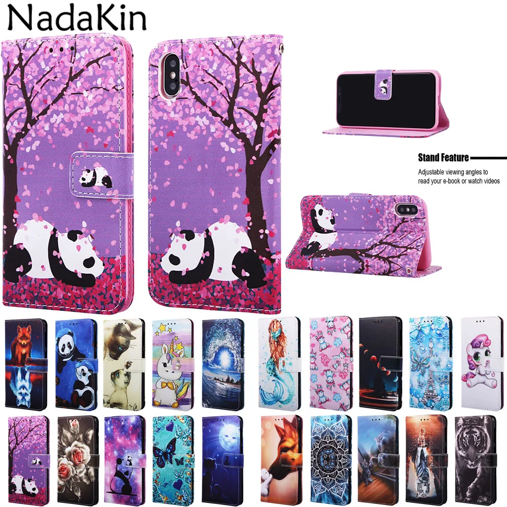 

Luxury Flip Painted Book Case Cover Shell for iPhone 11 Pro X XS MAX XR 6 6S 7 8 Plus Leather Wallet Phone Bag With Card Slots